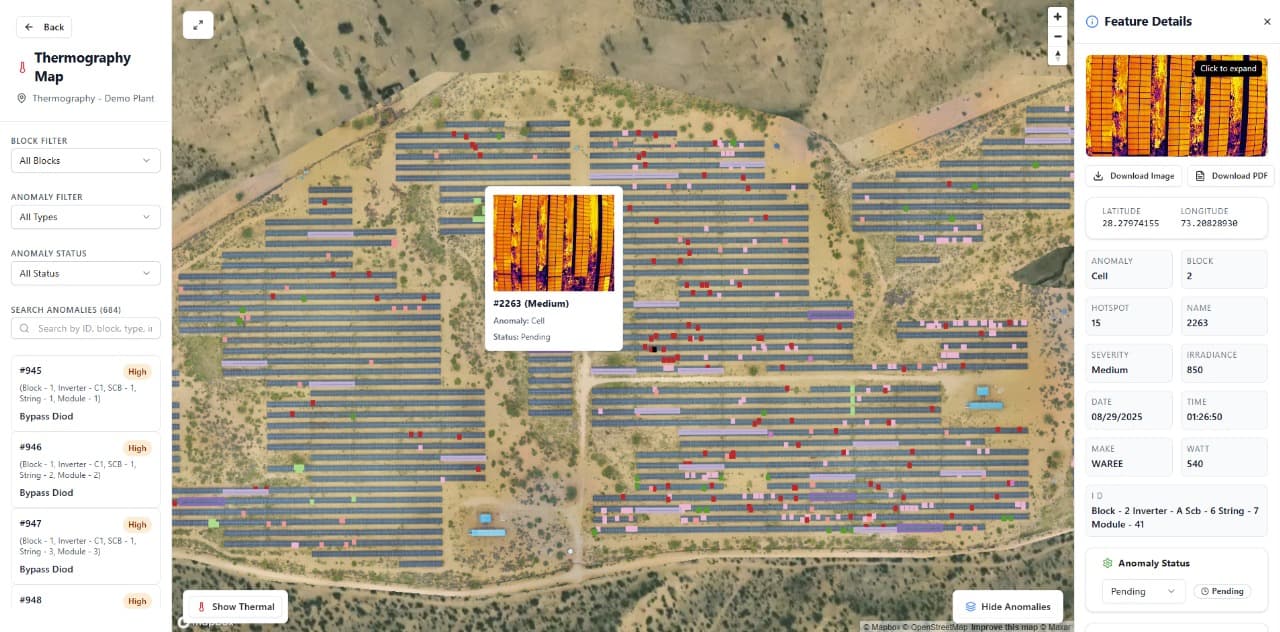 SyloCloudAI reporting portal showing thermography anomaly mapping