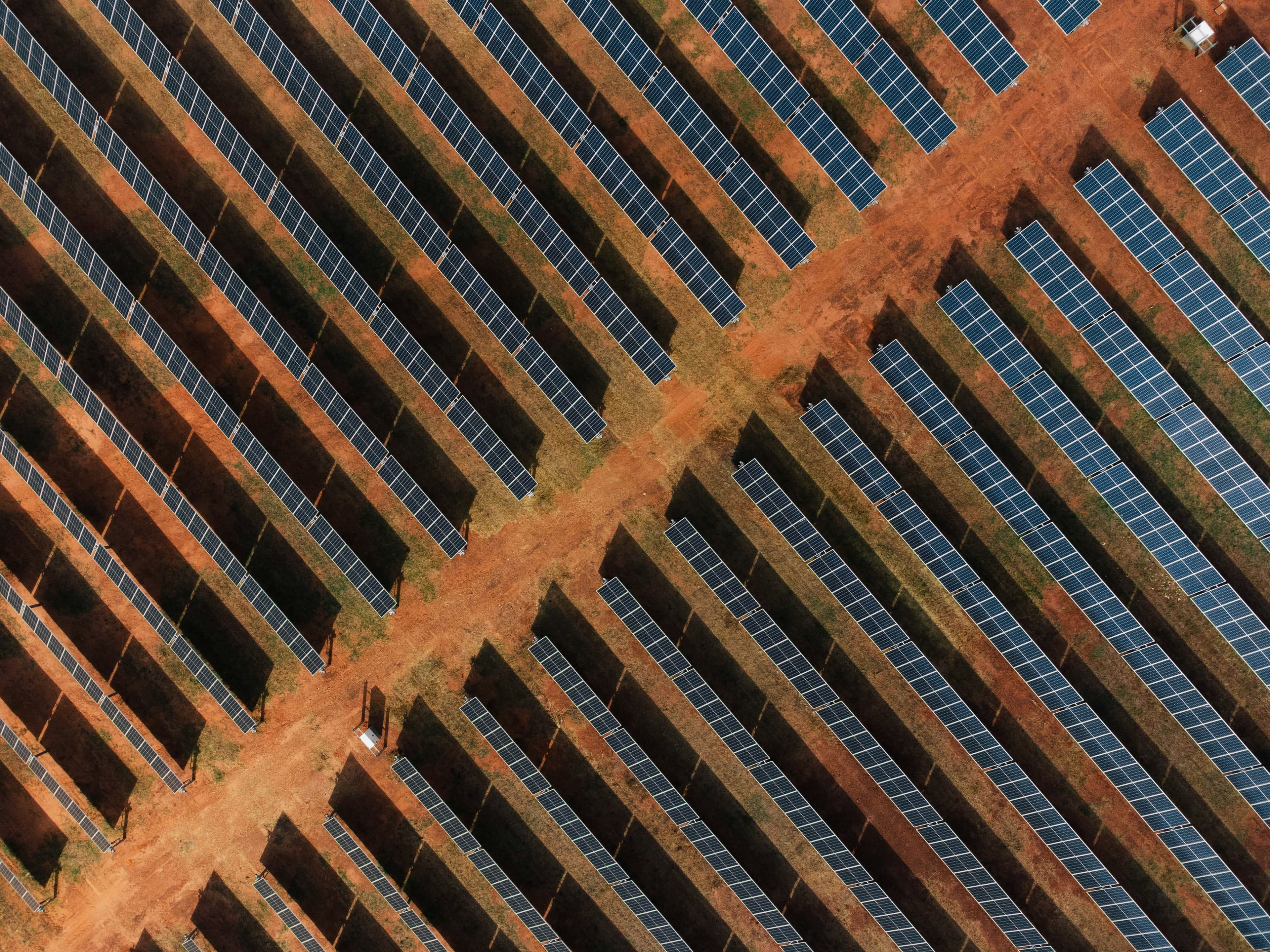 Aerial drone view of a solar module array during a thermography flight